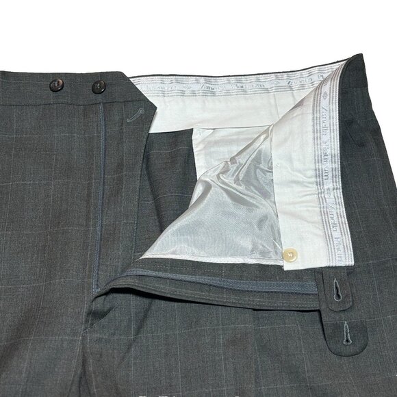 Zanella Nordstrom Gray Windowpane Wool Dress Pants Slacks 46x34 Trousers Italy - Picture 1 of 13
